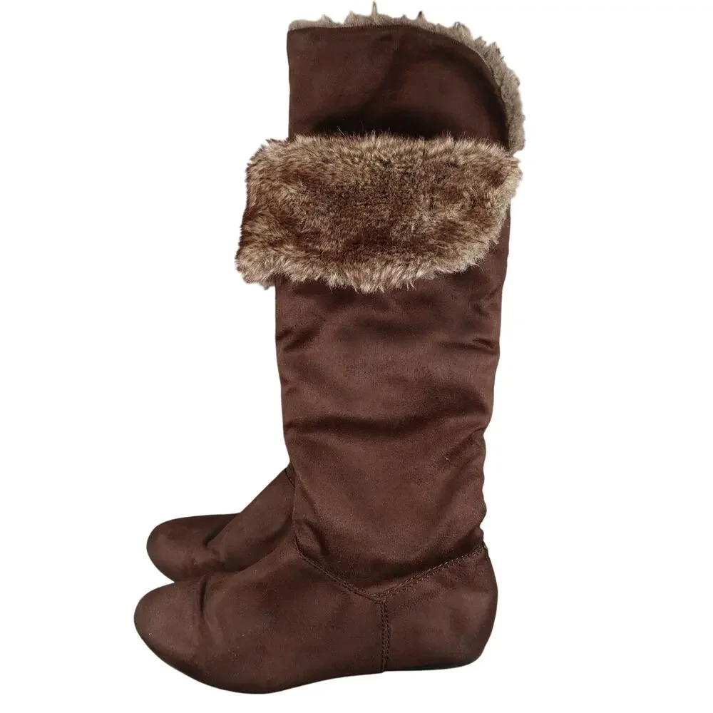 Charlotte Russe Shoes Womens 6 Boots Tall Slouch Pull On Faux Fur Lined Brown
